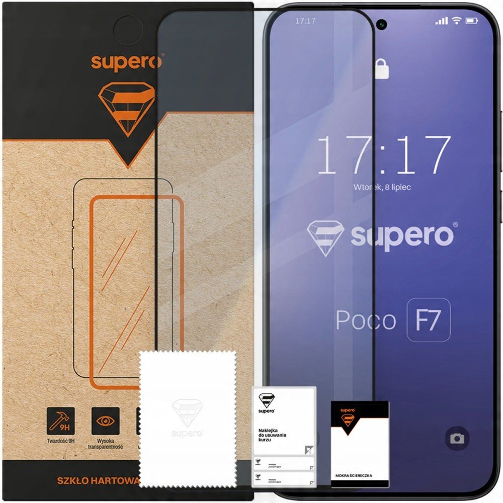 Szkło hartowane do Poco F7, Supero, z czarną ramką