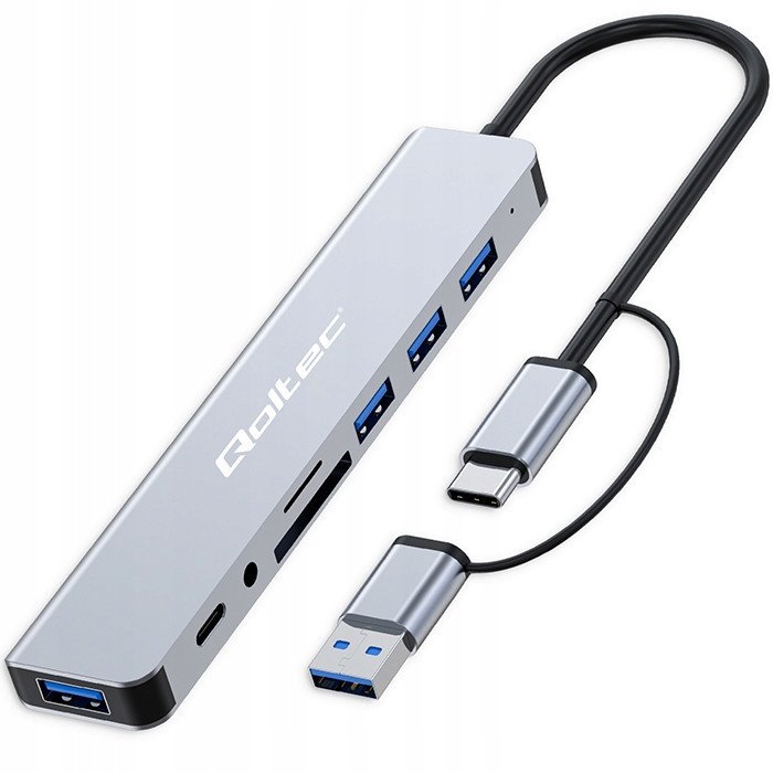 HUB USB Qoltec 1x SD 1x USB-C 1x TF + 4x USB-A 2.0 3.0 (53794)