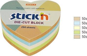 Stickn Notes serce, 64x67mm, mix 5 kol. pastel+recykling 250kart. Stick"n 21837