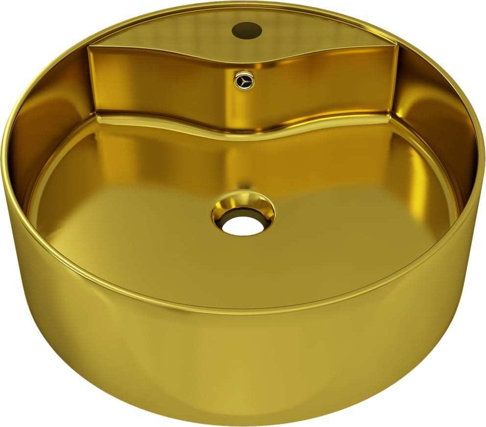 Umywalka vidaXL Umywalka z przelewem, 46,5 x 15,5 cm, ceramiczna, złota