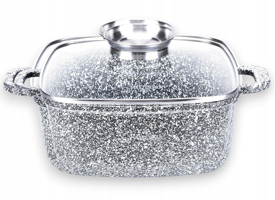 Garnek kwadratowy 28cm. Granitowy Masterpan MP-2110 z pokrywką