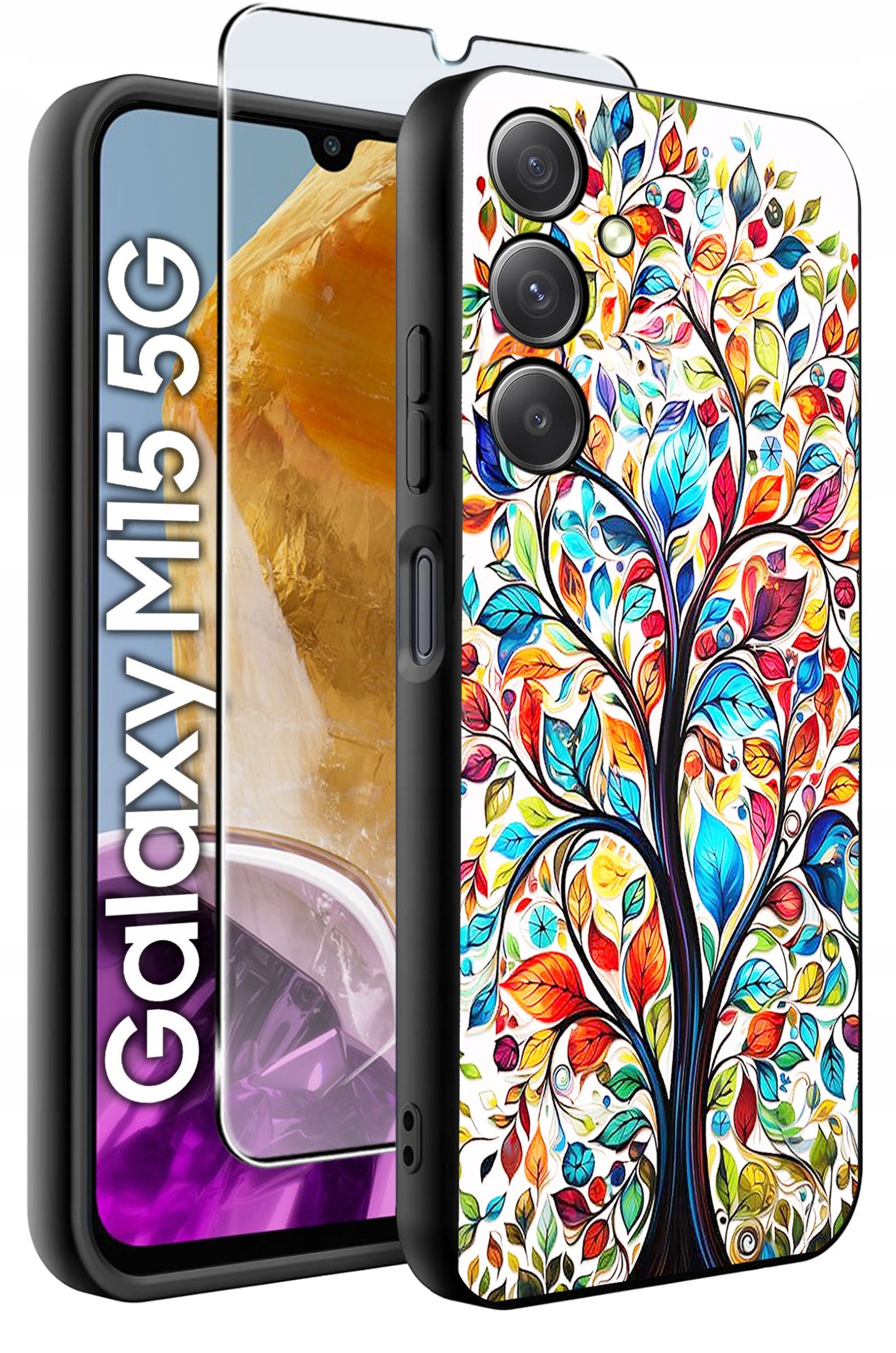 ETUI do Samsung M15 5G WZORY | SILIKONOWE MATT CASE + SZKŁO HARTOWANE 9H