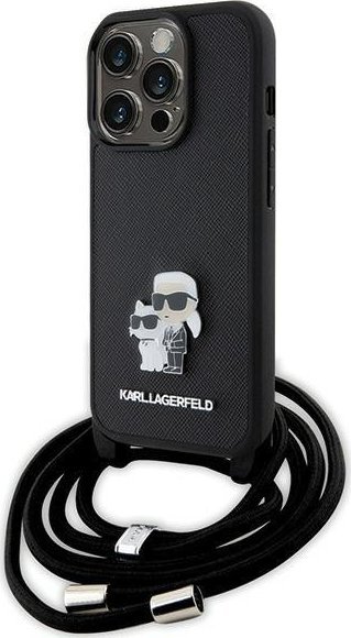 Karl Lagerfeld KLHCP15LSAKCPSK iPhone 15 Pro 6.1" hardcase czarny/black Crossbody Saffiano Metal Pin Karl & Choupette