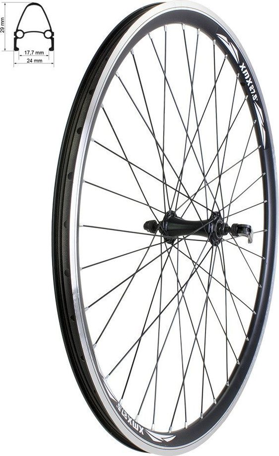 Rojax Koło przód 27,5 obręcz stożkowa czarna, piasta czarna QR, łożyska maszynowe, szprychy czarne Uniwersalny