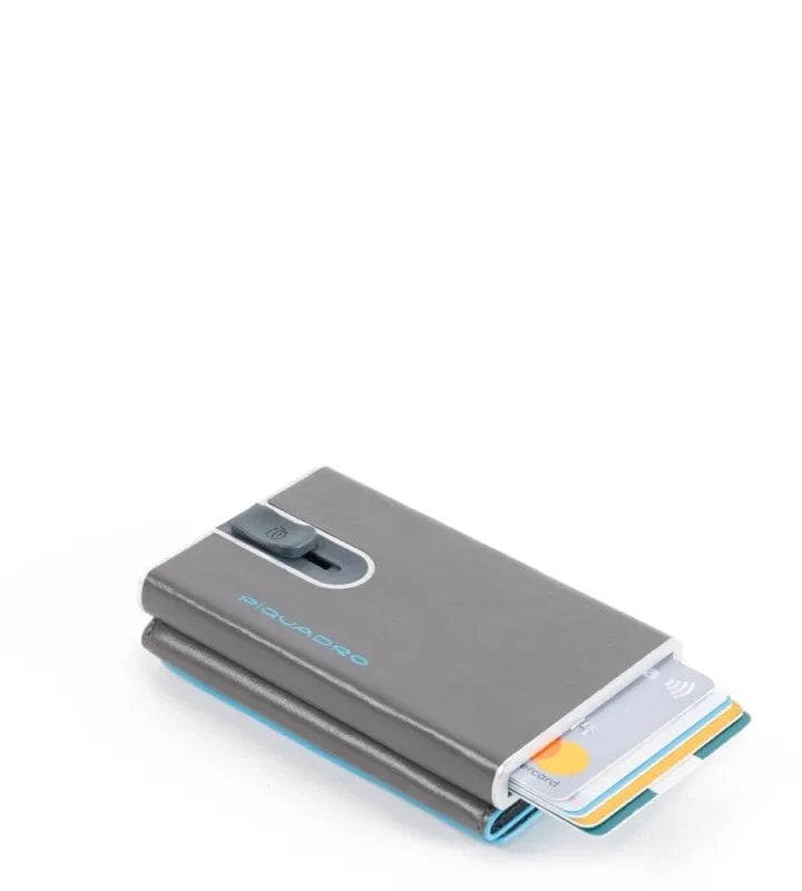Piquadro Piquadro, Blue Square, Leather, Card Holder, Square Sliding System with Compact for Banknotes, PP4891B2R-GR6, Grey, For Men For Men