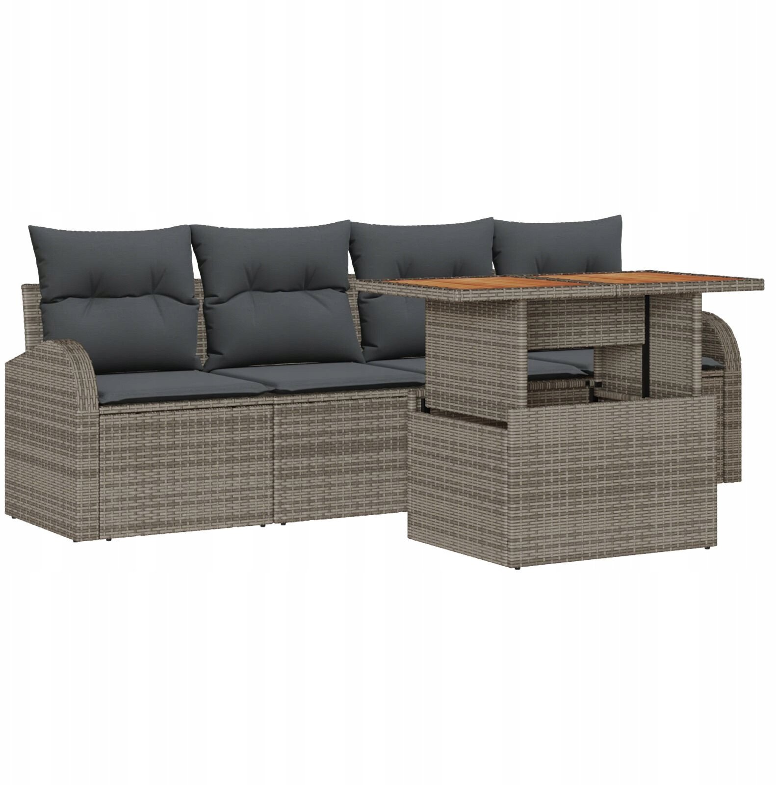 vidaXL Zestaw sof ogrodowych 5 elementów z poduszkami Szary Poli Rattan, vidaXL Sofa ogrodowa 2-osobowa z magazynem i poduszkami Szary Poli Rattan