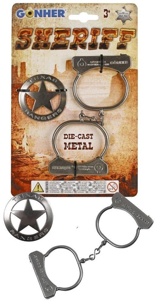 Kajdanki + metalowa odznaka szeryfa