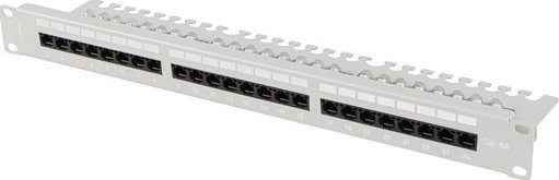 PATCH PANEL 24 PORT 1U 19" KAT.6A UTP Z ORGANIZEREM KABLOWYM SZARY LANBERG
