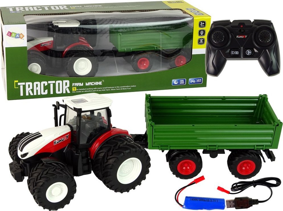 LeanToys Traktor Zdalnie Sterowany z Przyczepą 1:24 Czerwony Zielony