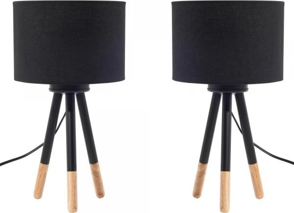 Lampa stołowa Beliani Zestaw 2 lampek nocnych drewniany czarny TOBOL!