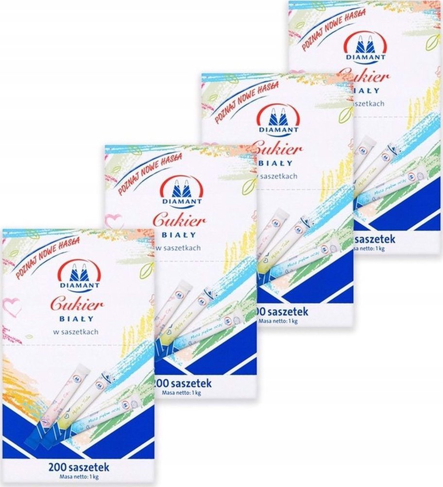 Diamant Diamant Cukier biały w saszetkach 1 kg (200 sztuk) x 4 sztuk