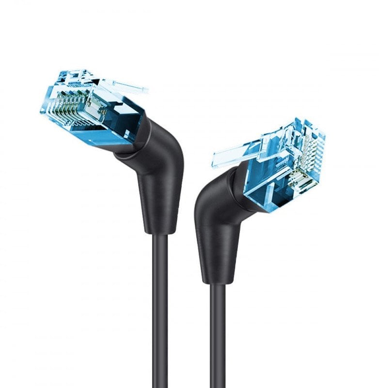 Kabel sieciowy patchcord Cat6a UTP kątowy obrotowy 1m slim czarny