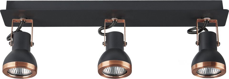 Lampa sufitowa Beliani Lampa sufitowa 3-punktowa prostokątna metalowa czarna z miedzianym BARO!