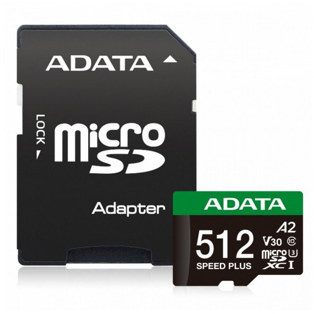Karta ADATA Speed Plus MicroSDXC 512 GB Class 3 UHS-I/U3 A2 V30 (UD512GUI3V30A2SP-RA1)