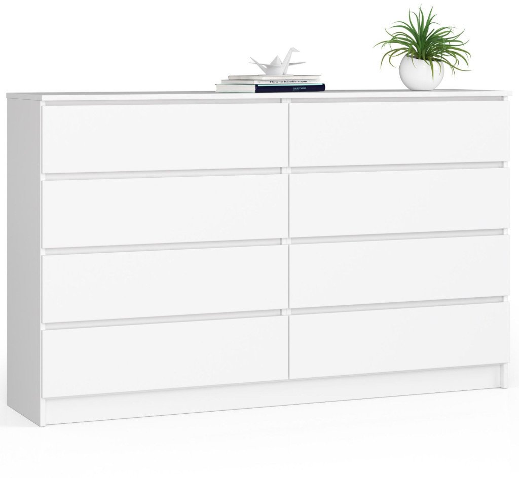 Fabryka Mebli Akord Komoda do salonu K 160 cm 8 szuflad - biała