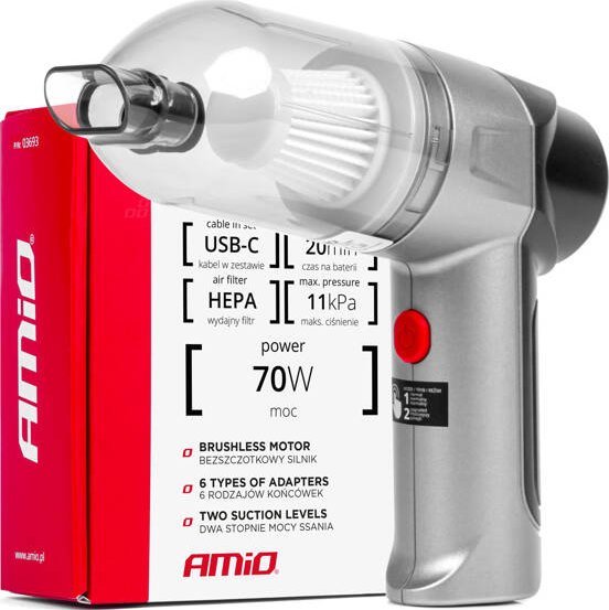 AMiO Odkurzacz samochodowy bezprzewodowy bezszczotkowy HEPA 70W 4000mAh AMIO-03693