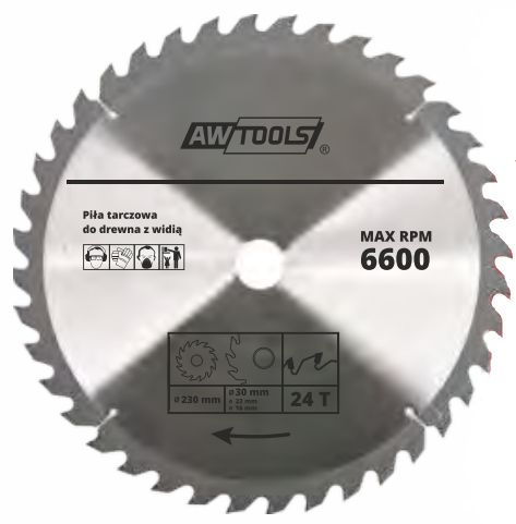 AWTools Piła tarczowa do drewna 450 x 30/22/16mm 40z (AW48492)