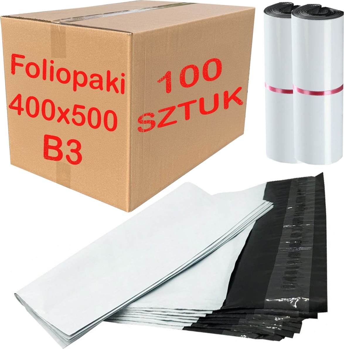 Foliopaki Kurierskie Białe B3 400x500mm - 100 szt.