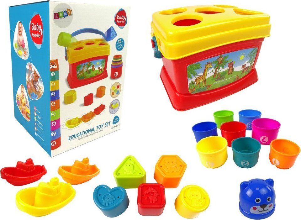 LeanToys Edukacyjne Wiaderko Kubeczki Piramidka Łódki Sorter Do Kąpieli