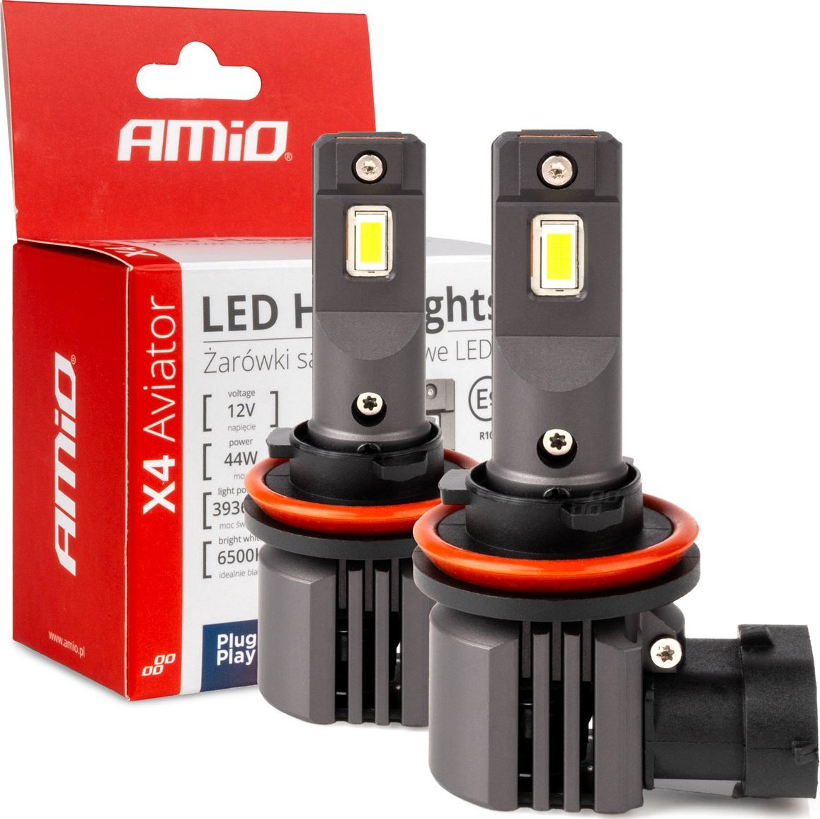 AMiO Żarówki samochodowe led seria x4 aviator h8 h9 h11 h16 6500k canbus amio-03765