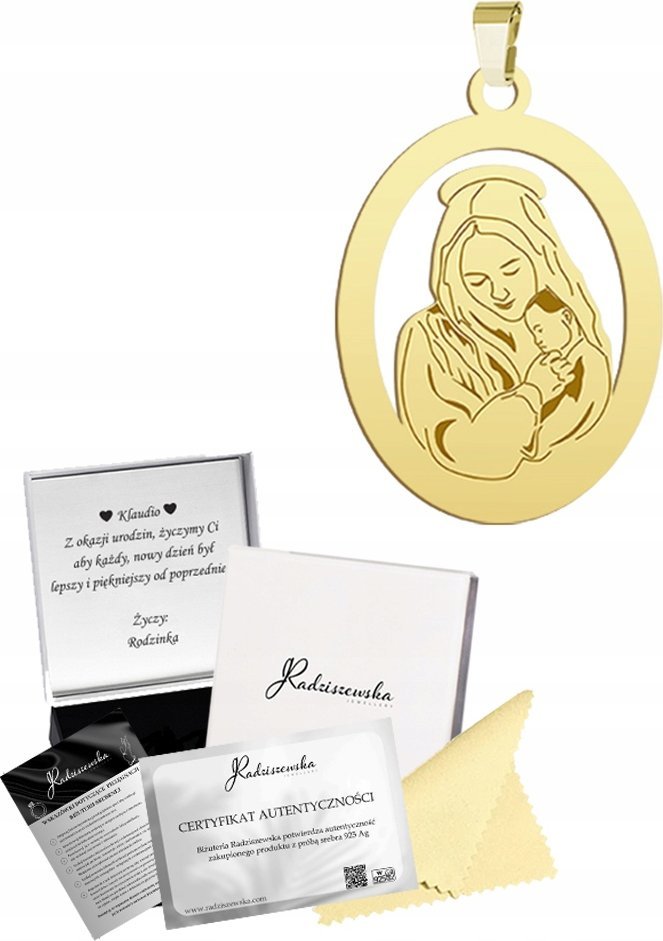 Radziszewska Jewellery Złoty Medalik Matka Boska SREBRO 925 Komunia Prezent GRAWER ŻYCZENIA GRATIS