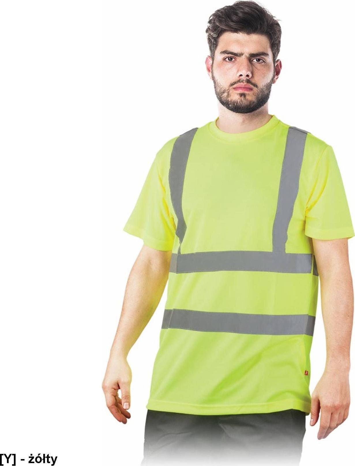 R.E.I.S. TSROUTE - T-shirt męski Bird-Eye z pasami odblaskowymi - żółty L