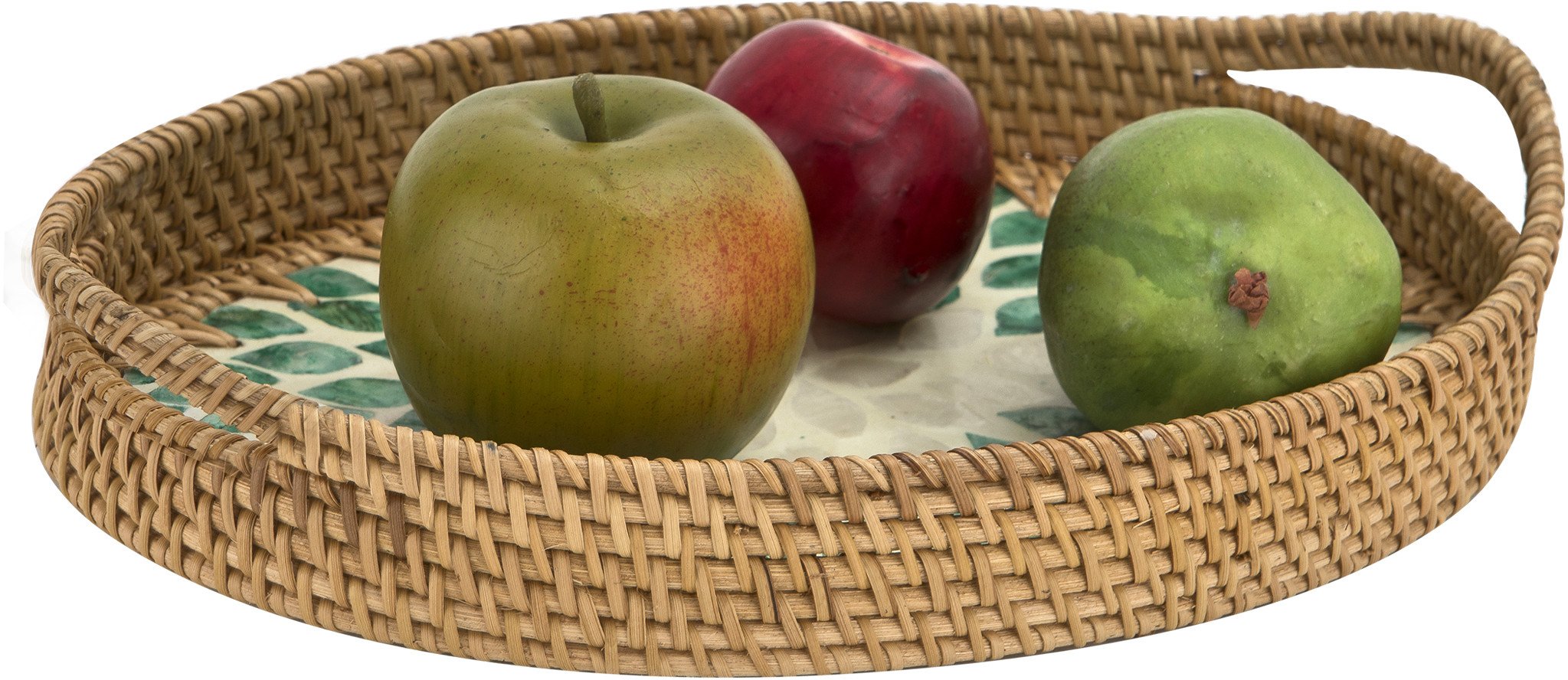 Taca dekoracyjna rattanowa 35,5x22x3cm Natural turkusowa owalna