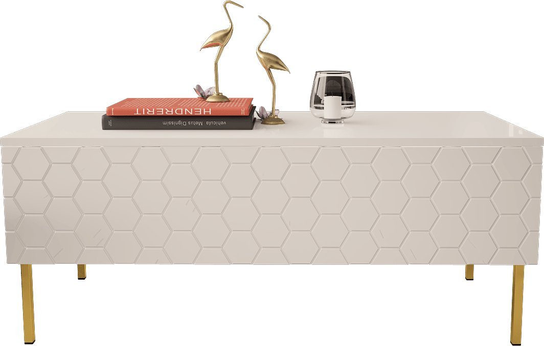 MEGSTYL ŁAWA 120CM NA ZŁOTYCH NÓŻKACH - HEXA 3 Biały połysk