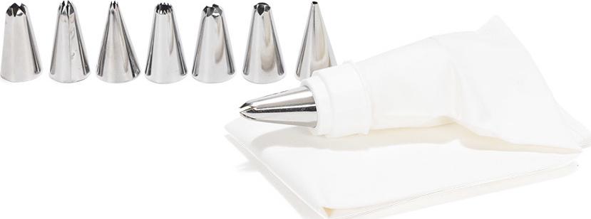 Patisse zestaw dekoracyjny + worek na rury 33 cm biała stal nierdzewna 9-częściowy