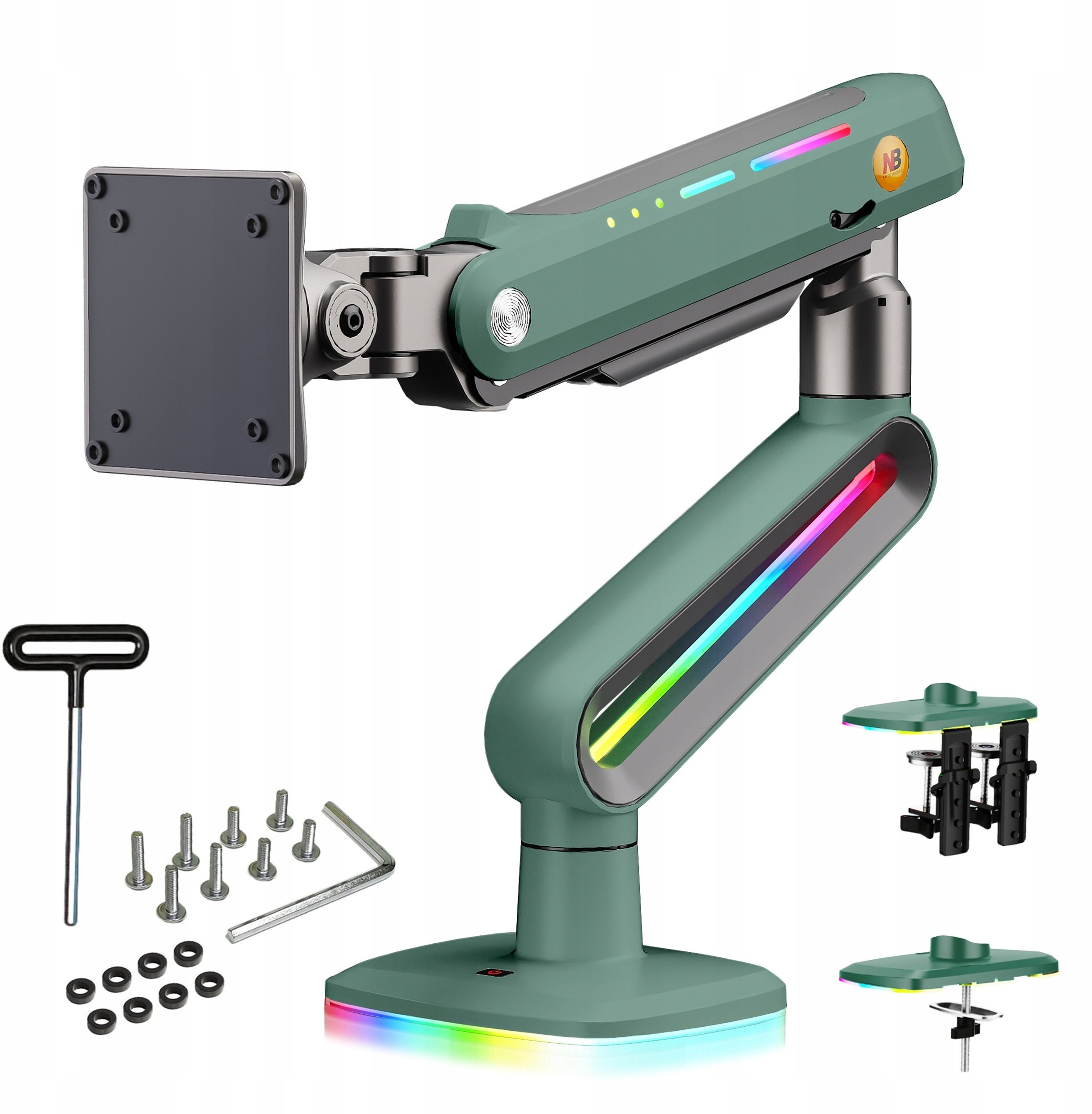 F6-XK Moss Green Podświetlenie RGB Gamingowy mocny uchwyt biurkowy do dużych monitorów 32-60 cali