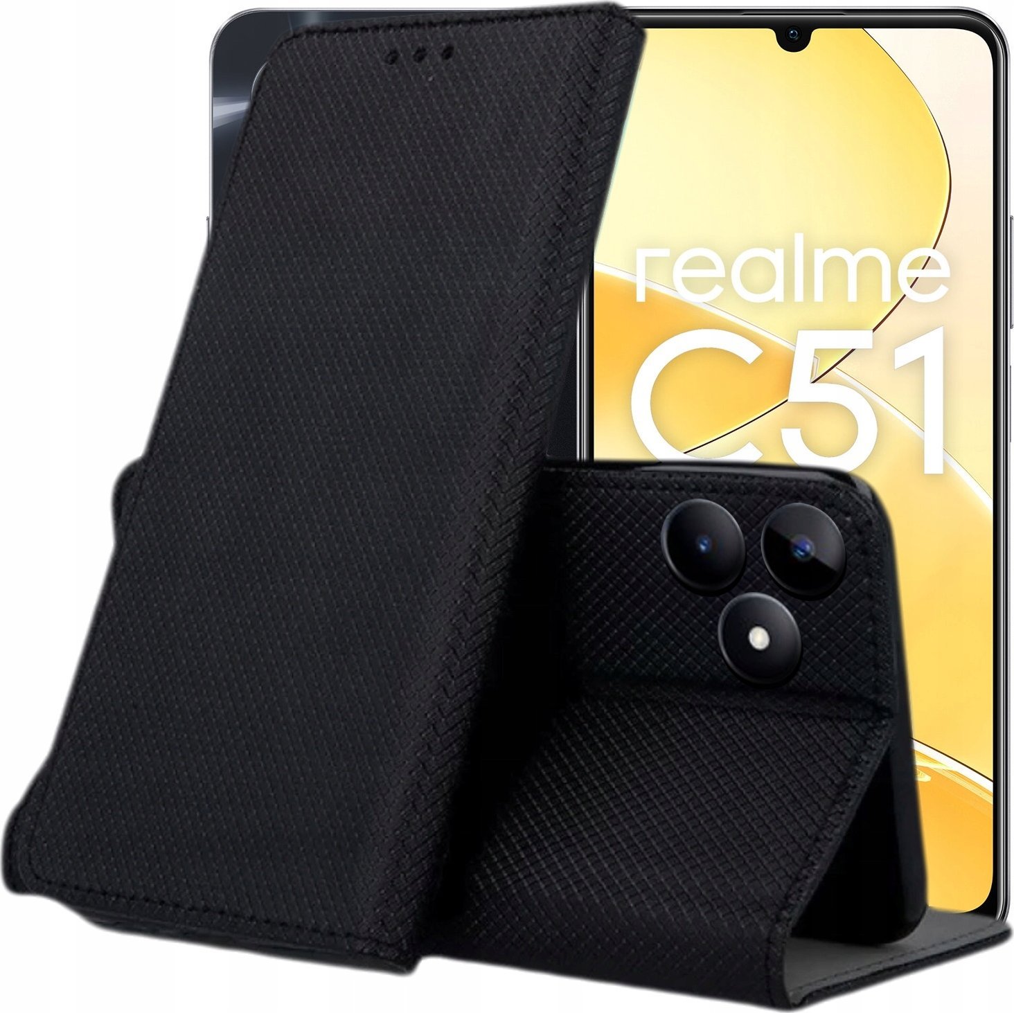 Hello Case ETUI Z KLAPKĄ DO REALME C51 CZARNE ZAMYKANE MAGNETYCZNE KABURA FUTERAŁ FLIP