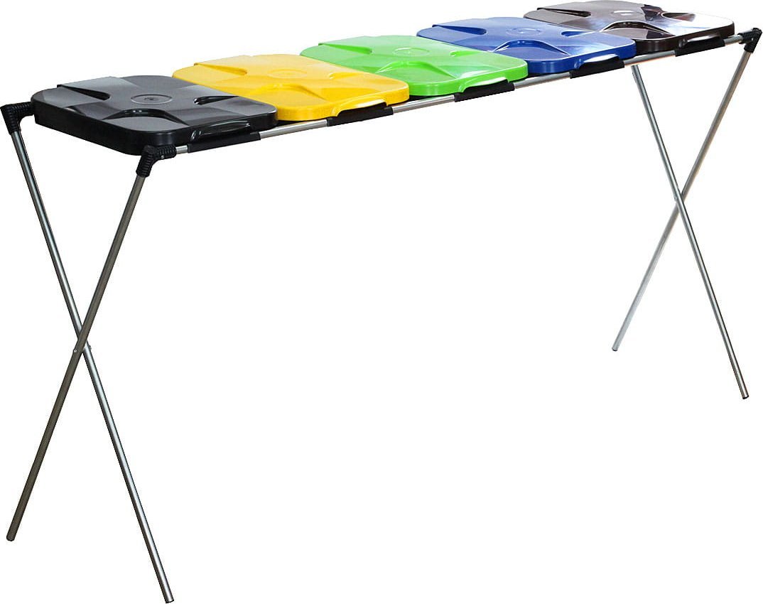 Kosz na śmieci Pako Stojak do segregacji odpadów (5-stanowiskowy) niebieski, zielony, brązowy, żółty, czarny - DREWMET