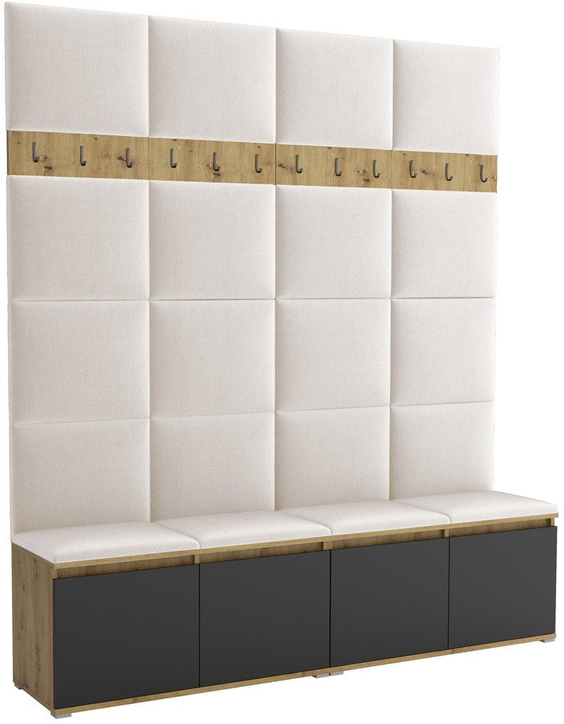 Tapicerowana garderoba Noris II - kolor artisan z czarnym frontem + tkanina Trinity 01