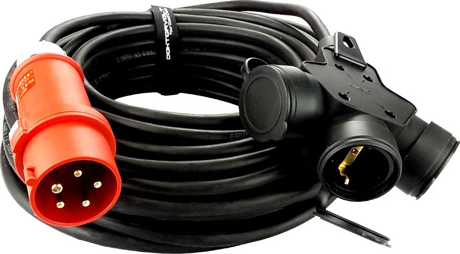 Doktorvolt Przedłużacz trójdrożny 25m 5x1,5mm przejściówka 16A/5P na 3x230V Schuko Doktorvolt 2299