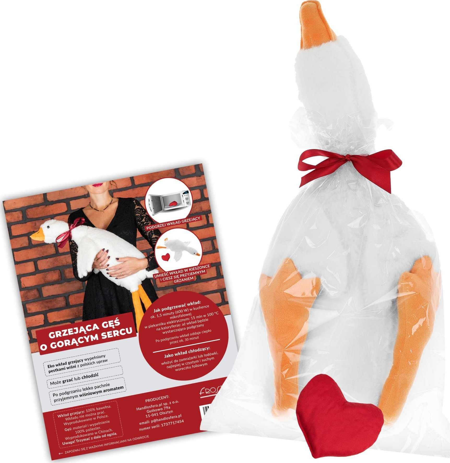 Grzejąca Gęś o Gorącym Sercu XL 90 cm - prezent ślubny, walentynkowy