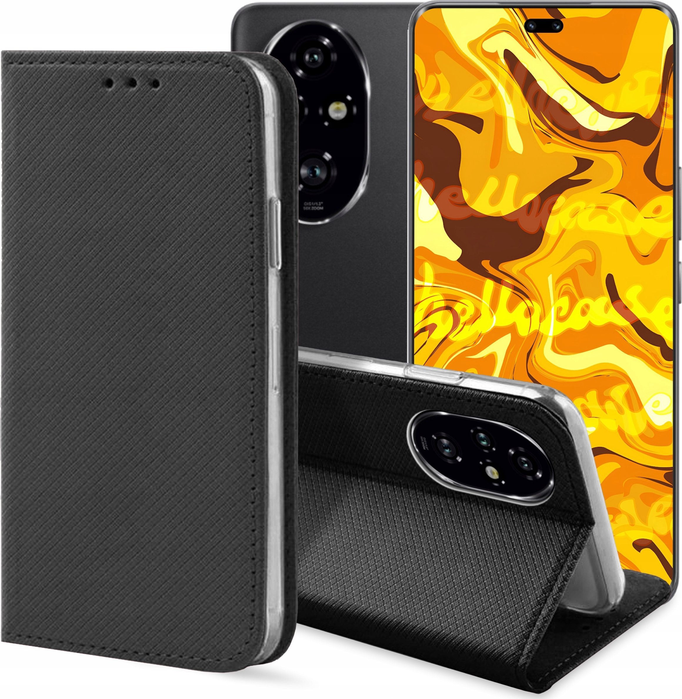 Hello Case ETUI Z KLAPKĄ DO Honor 200 Pro CZARNE ZAMYKANE MAGNETYCZNE