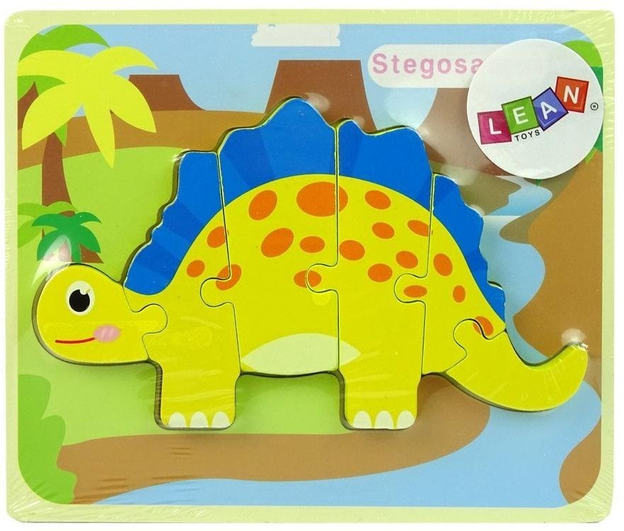 Drewniane puzzle Dinozaur Stegosaurus żółty