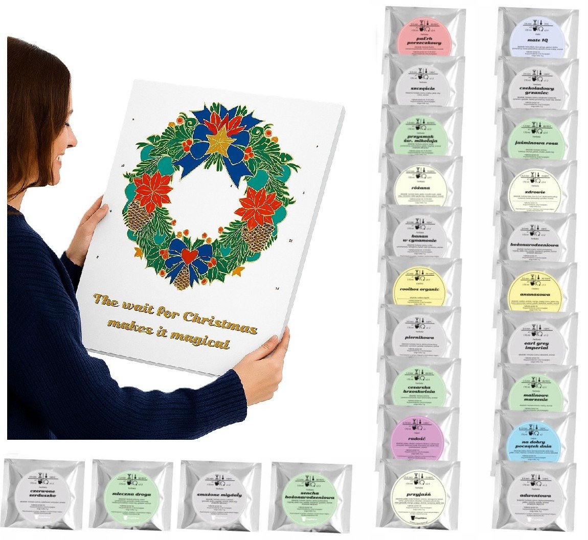 KALENDARZ ADWENTOWYZ HERBATĄ - 24 różne smaki herbat liściastych, prezent upominek na mikołaja święta dla kobiety faceta mężczyzny żony mamy dziewczyn