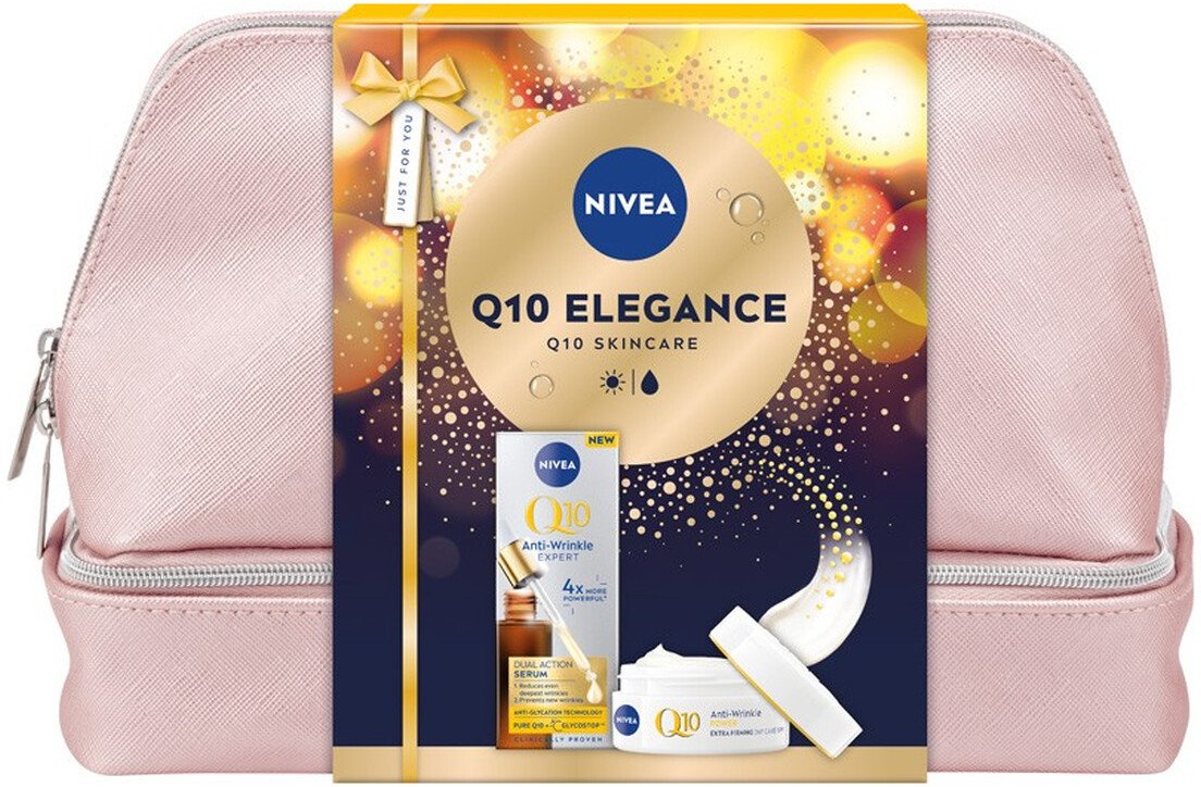 Nivea Q10 Elegance Q10 serum do twarzy 30ml + Q10 krem anti-wrinkle SPF15 50ml + kosmetyczka