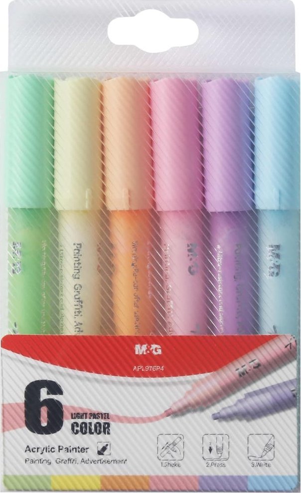 MG Markery akrylowe Pastelowe set 1 1-2mm mix kolorów zestaw 6 szt