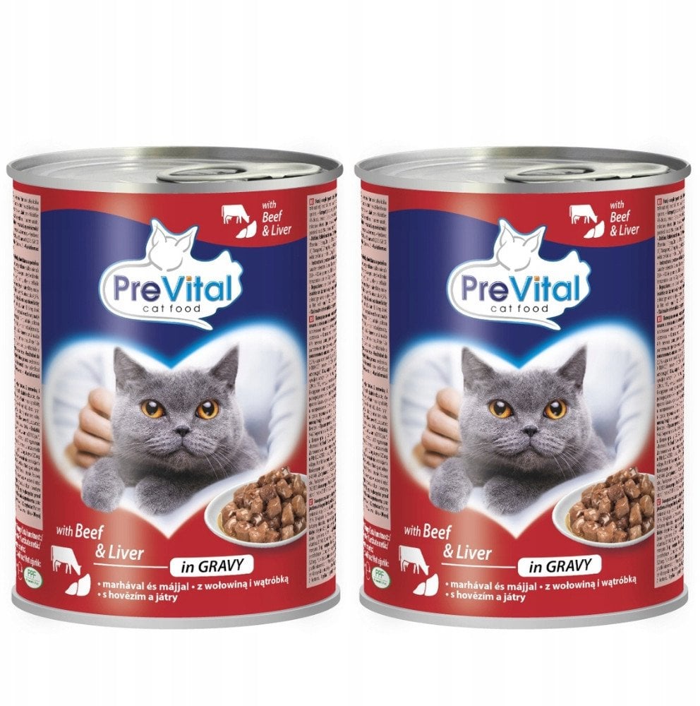 PREVITAL wołowina-wątróbka kawałki w sosie dla kota 415g x 2szt