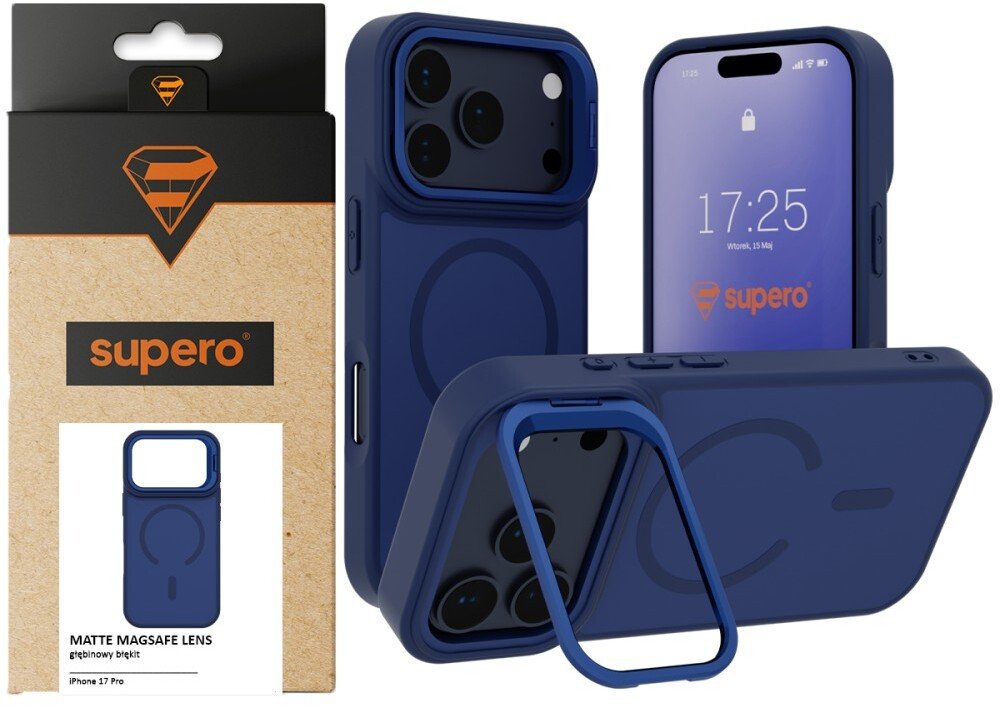 SUPERO Etui z podstawką Matte MagSafe Lens do iPhone 17 Pro, niebieskie