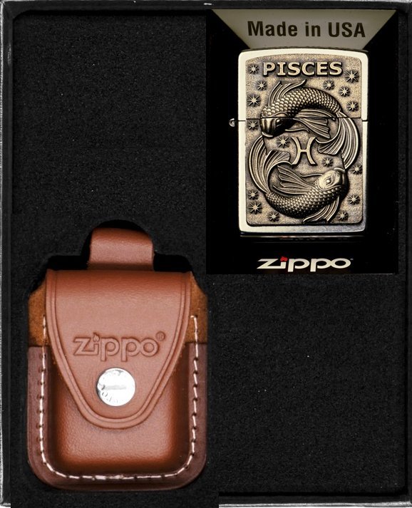 Zestaw ZIPPO Zapalniczka ZODIAC PISCES ryby Prezentowy No2