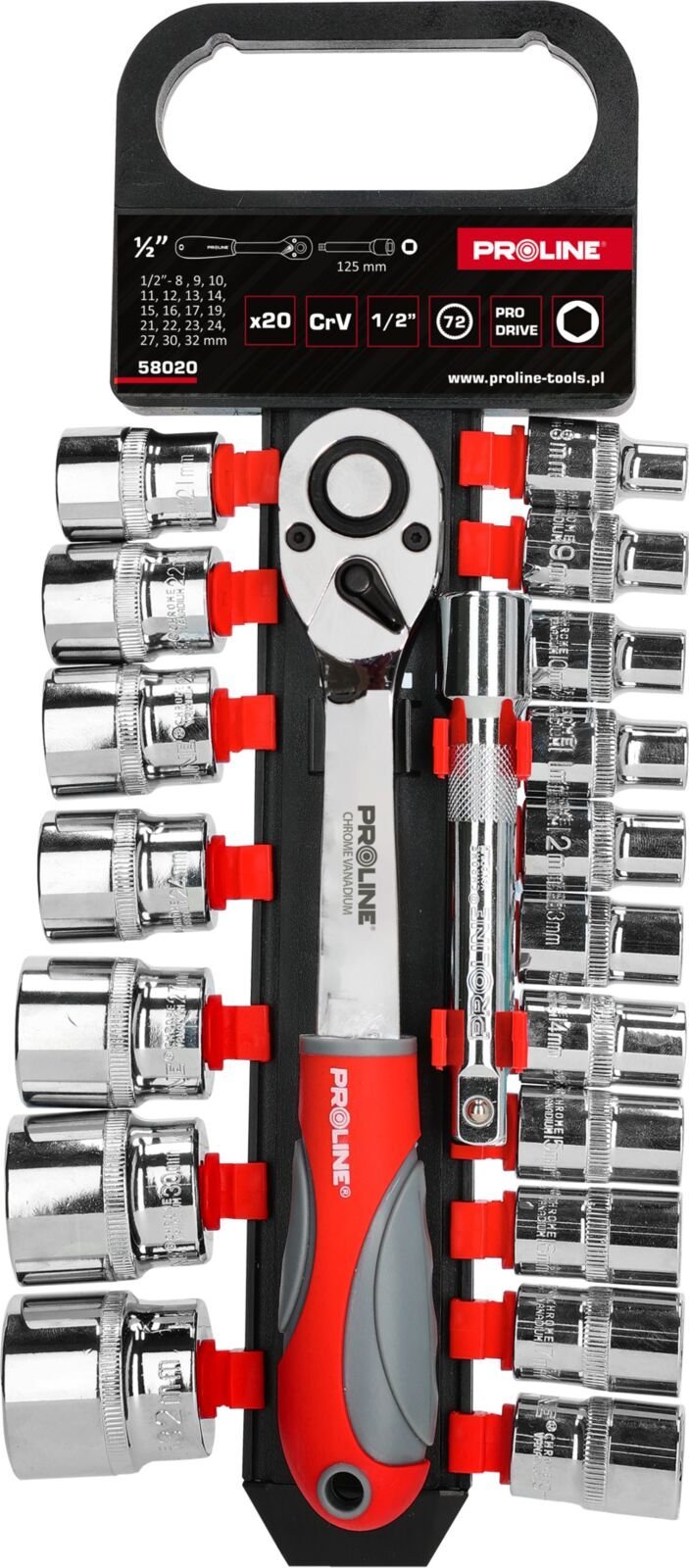 PRO Zestaw 20 szt. nasadek, crv,1/2",8-32mm,przedłużka,proline