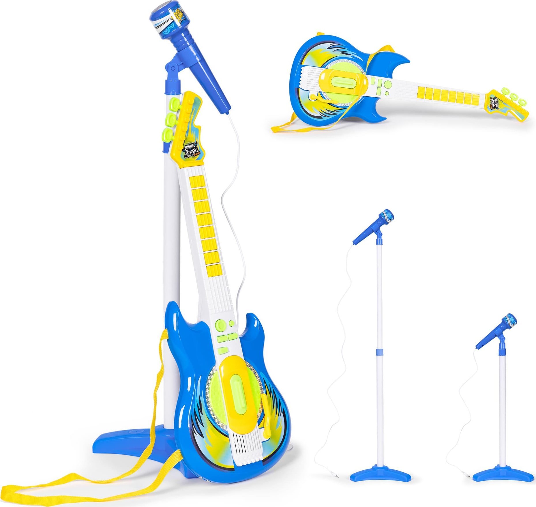 Multistore Zestaw gitara elektryczna mikrofon statyw dla dzieci mp3 - niebieska