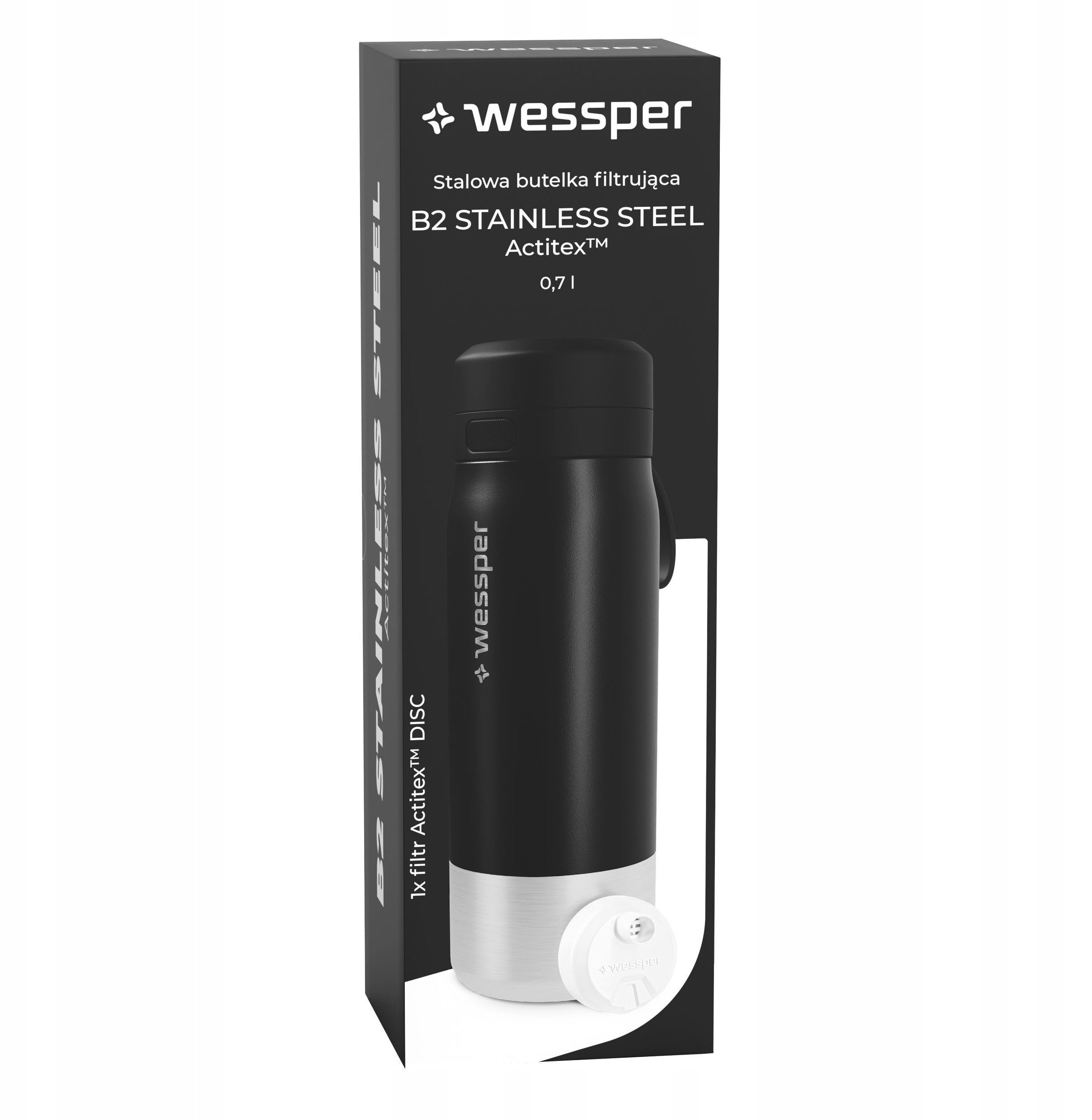 Butelka filtrująca Wessper B2 STAINLESS STEEL Actitex™ 700ml Black (WES276-700-BK_K)