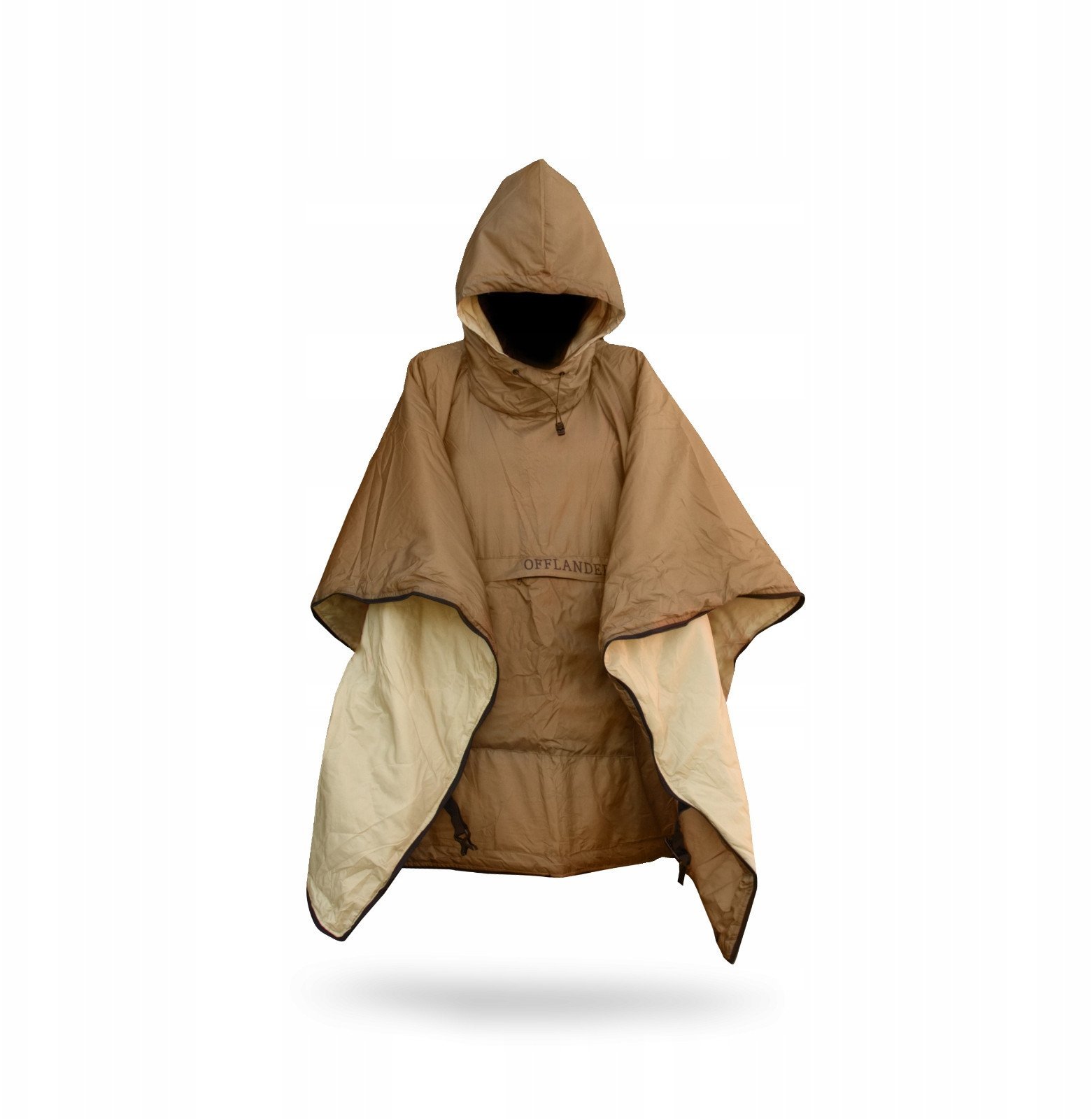 OFFLANDER PONCZO KEMPINGOWE CIENKIE Z OGRZEWACZEM BRĄZOWE