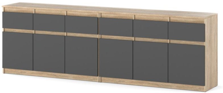 Komoda Pojemna Duża Szafka Nowoczesna 240cm Dąb Sonoma Szara 6 Szuflad