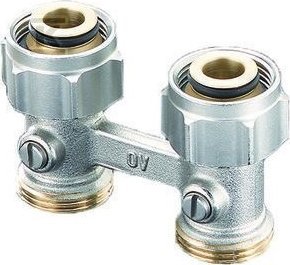 Oventrop Multiflex F, ZB-podwójne przyłącze z odcięciem, 3/4NZx3/4GZ, mosiądz, niklowane