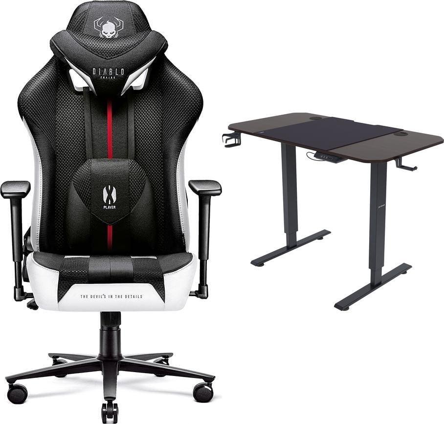 Fotel Diablo Chairs X-PLAYER 2.0 Normal Size Czarno-biały + EGON 1100 Orzechowe 110 cmx60 cm